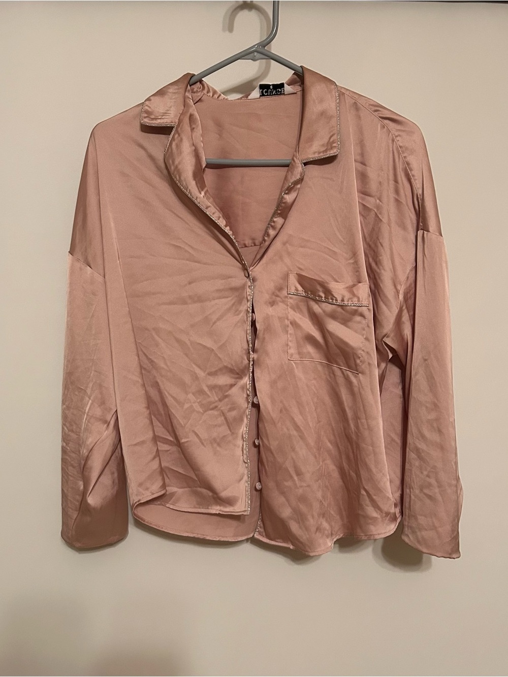 Lounge Satin Pajama Top Blush Pink